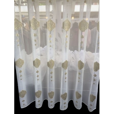 Vitrage Crème met Goud Design – Luxe Jacquard €19,95 p/m Gratis Op Maat